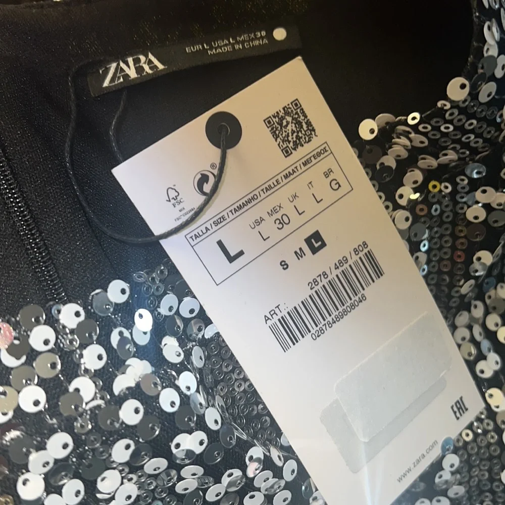 Zara White & Silver💎💎💎 Sequin Belted Mini Dress - Sz Large - NWT SALE - Picture 11 of 11